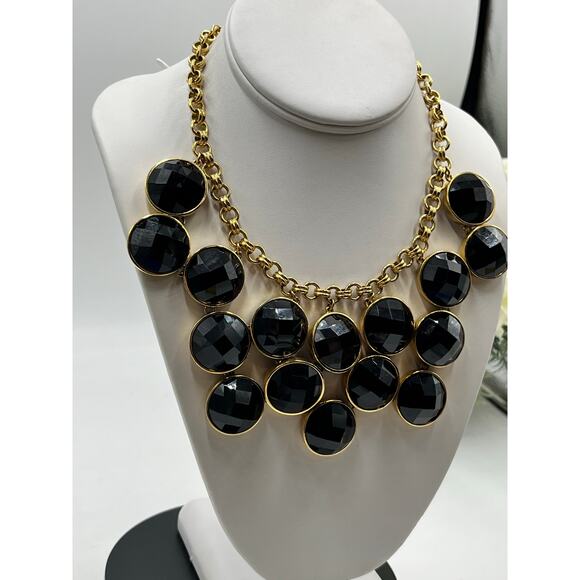 Kate Spade New York Connect Four Black Rhinestone Gold Statement Bib Necklace - Picture 12 of 14